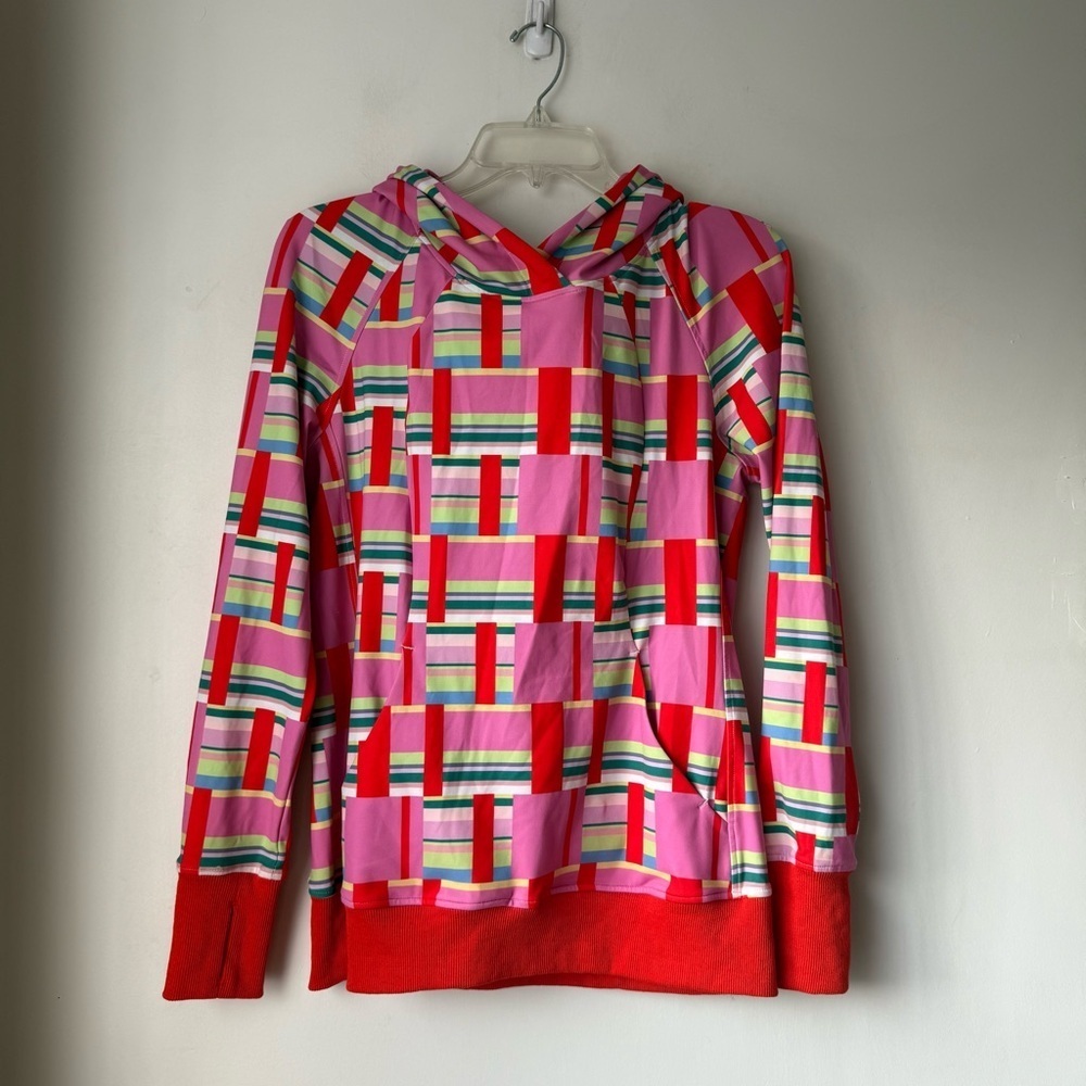 Katie Kortman Pink & Red Striped Block Hoodie Sweatshirt S
